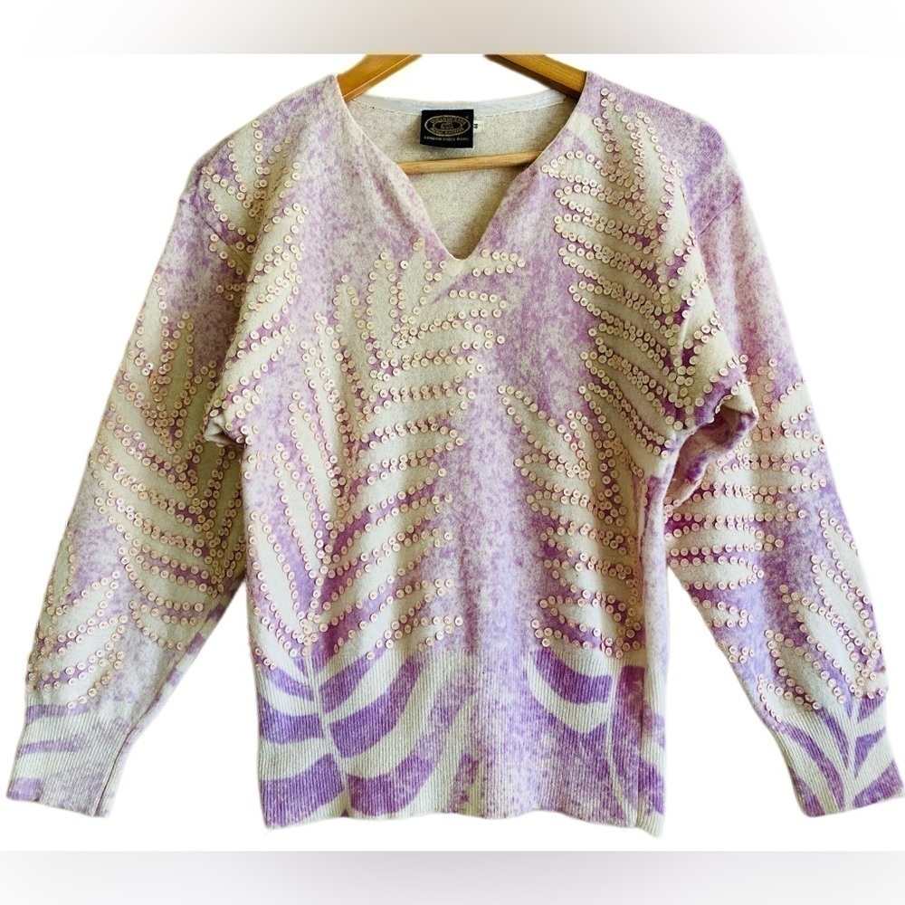 QUEEN OF SABA Vintage Lambswool Angora Blend Sequin Pullover Sweater Size 44 (M) - Picture 9 of 11